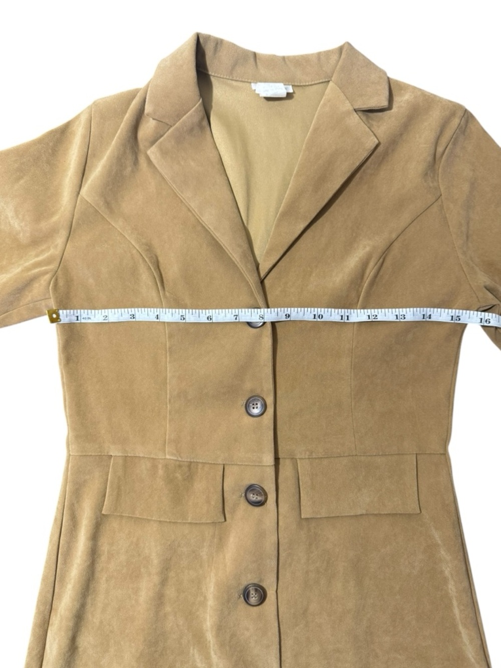 Charlotte Russe Tan Suede Coat Dress Size 3 Button Front A-Line Vintage Style - Picture 5 of 8